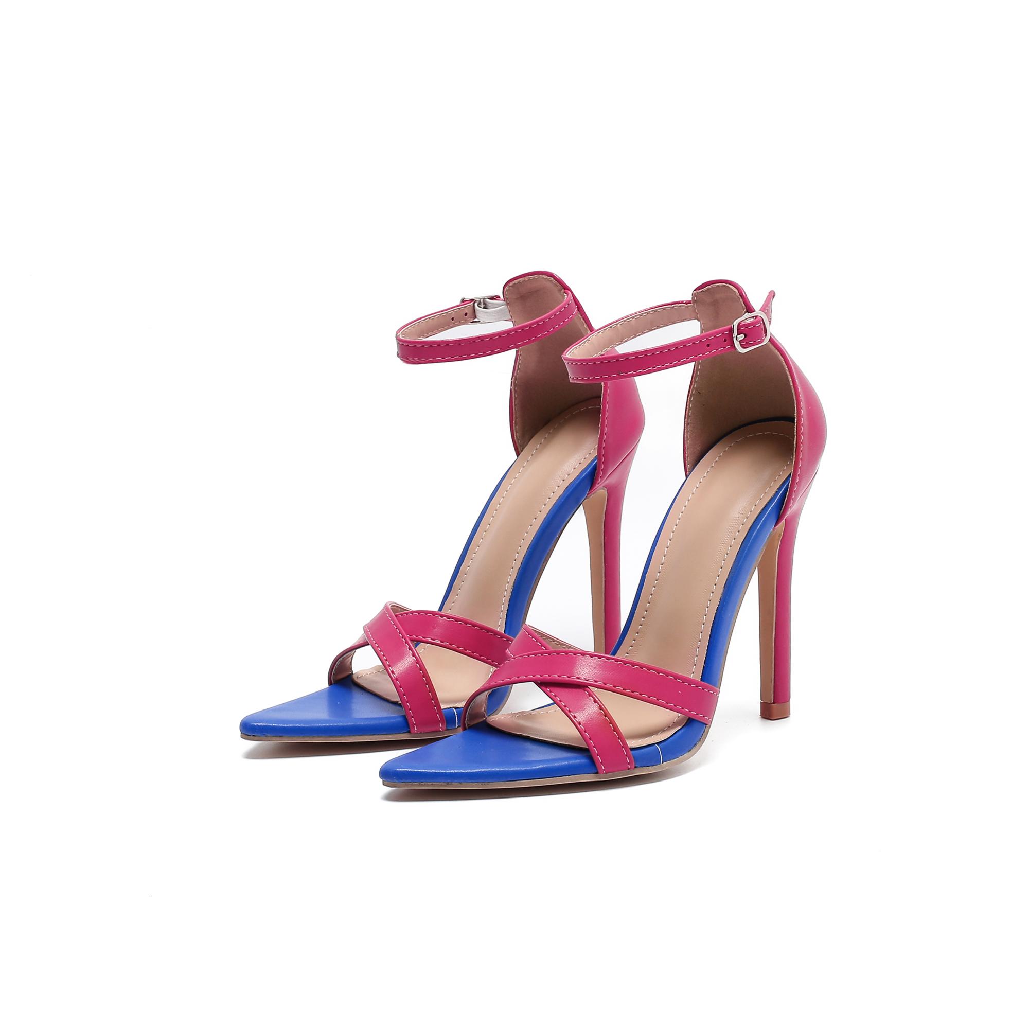 

Летняя мода женские сексуальные остроносые тонкие ремешки пряжки цветные блоки шпильки высокие каблуки босоножки для вечеринки платье обувь 42