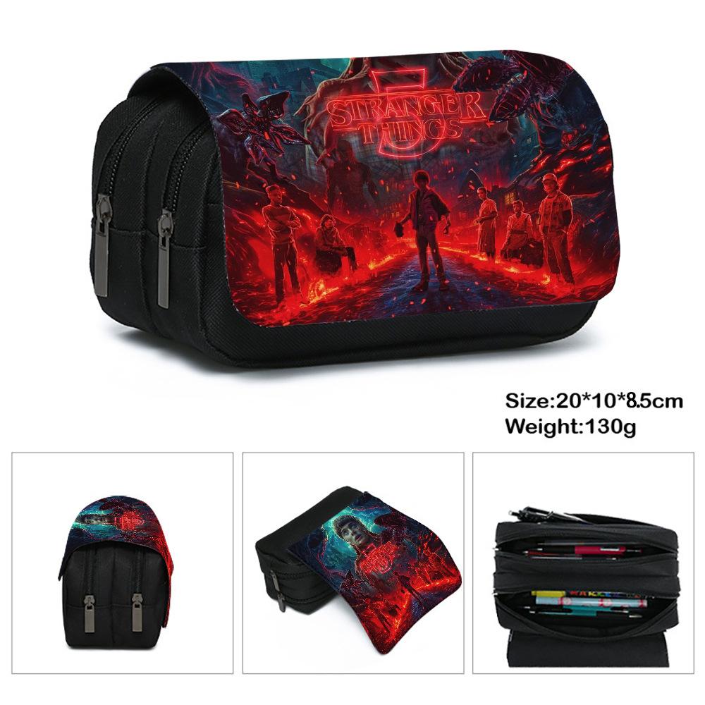 Stranger Things 5 Pencil Case, Large Capacity Multi-Layer Storage, Wear-Resistant Oxford Cloth Student Stationery Bag
