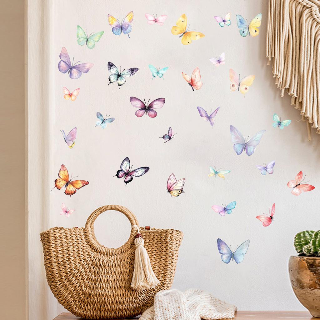 Hand-Painted Butterfly Wall Stickers, Colorful Removable Decals for Living Room Bedroom Entryway Home Decor