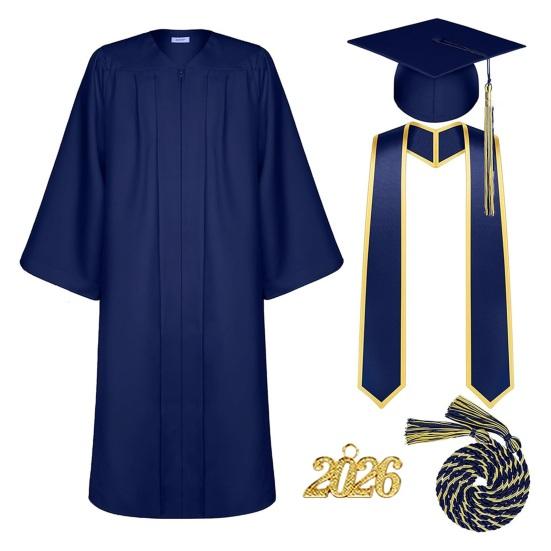 Academic Graduation Gown Set Breathable V-Neck Uniform for School Long Sleeve Polyester Soft Ceremony Diploma Photography