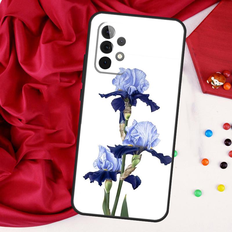Blue Iris Flower Case For Samsung Galaxy A54 A34 A14 A52 A72 A13 A33 A53 A73 A51 A71 A12 A22 A32 Cover