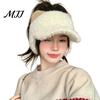 Thoughtful Gift for Besties Winter Visor Cap with Ear Flaps, Plush Beanies Brim, Open Top, Outdoor Sports Headwear Cute Cat Ears Warm Ponytail