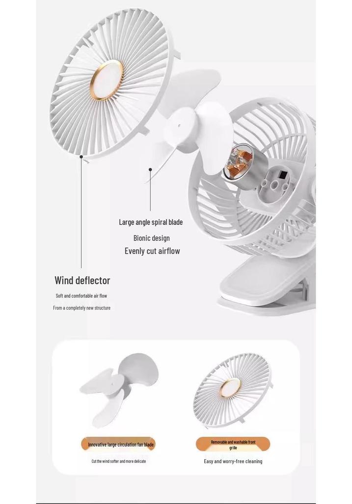 Compact Clip-On USB Rechargeable Fan: Quiet and Portable for Office, Dorm, Stroller, or Bed Use
