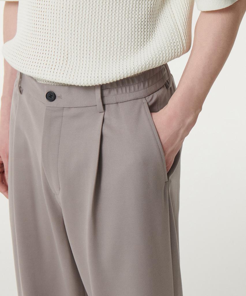 Musinsa Standard Ponte One-Pleat Wide Cozy Slacks [Grayish Beige]