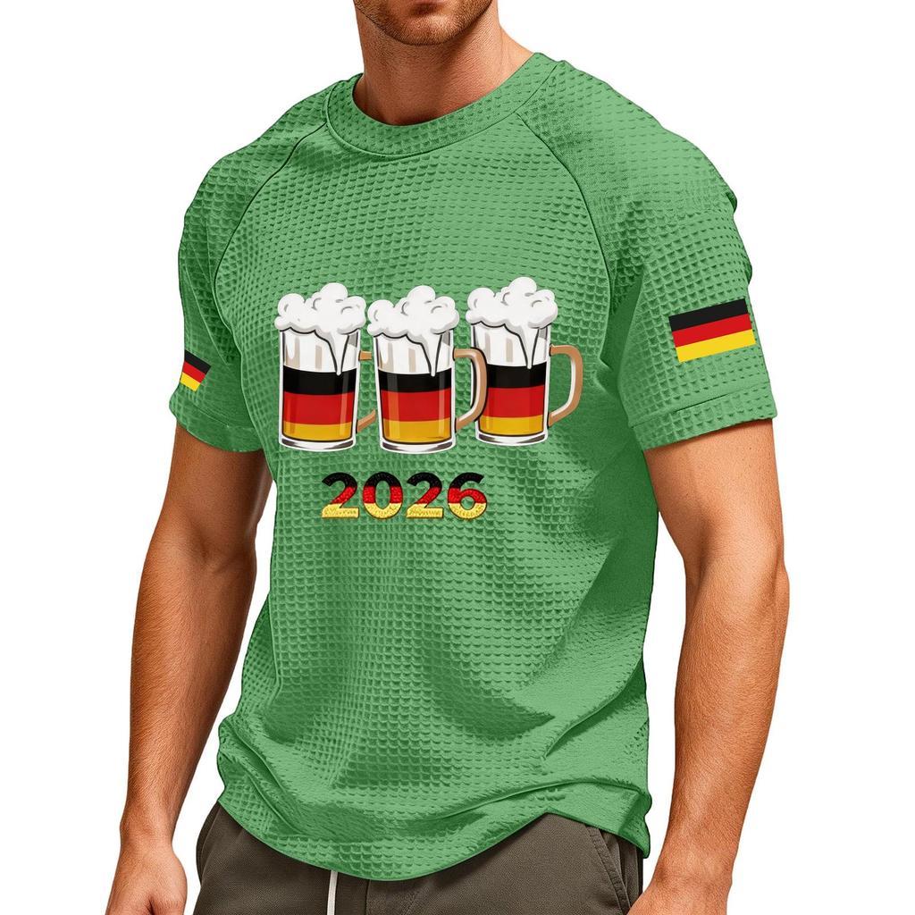 Men's Soccer Flag Graphic Tee, Breathable V-Neck Short Sleeve Shirt for Fans