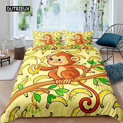 Kinder Affe Bettbezug Niedliches Cartoon Tier Bettwäscheset Lieblicher Kleiner Affe Bettdeckenbezug Für Jungen Mädchen Kinder Schlafzimmer Deko