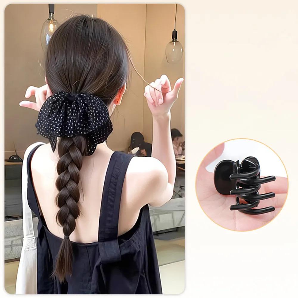 

Vintage Polka Dot Bow Synthetic Ponytail Wig Grab Clip Women Sweet Temperament Versatile Ponytail Hair Accessory