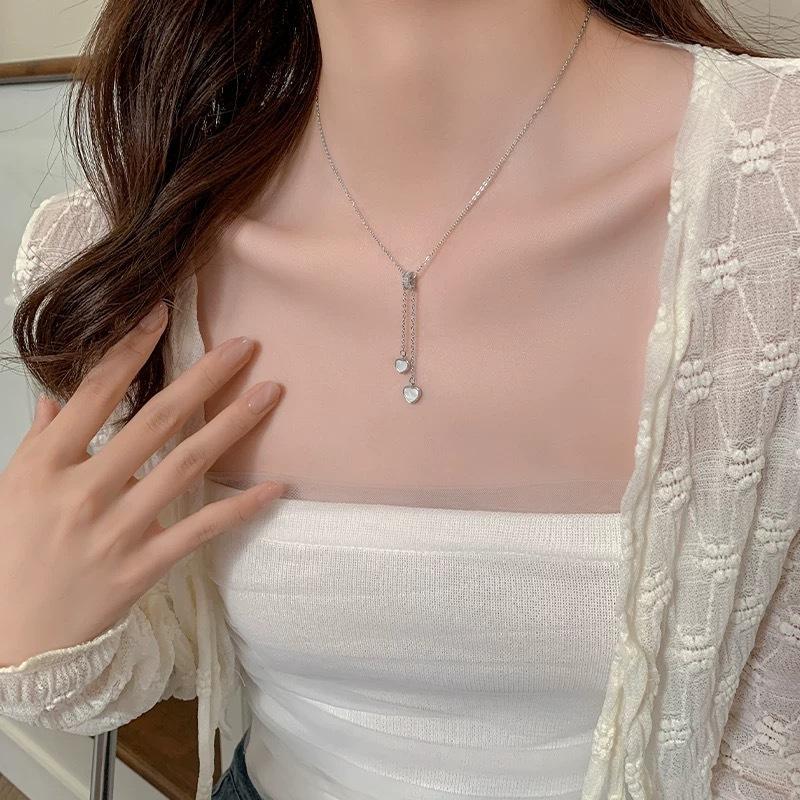 Liebe Quaste Halskette Schmuck Damen Vielseitig Hochwertiges Gefühl Dreidimensional Liebe Perlen Sterling Silber Schlüsselbein Kette Gebrochenes Silber Halskette