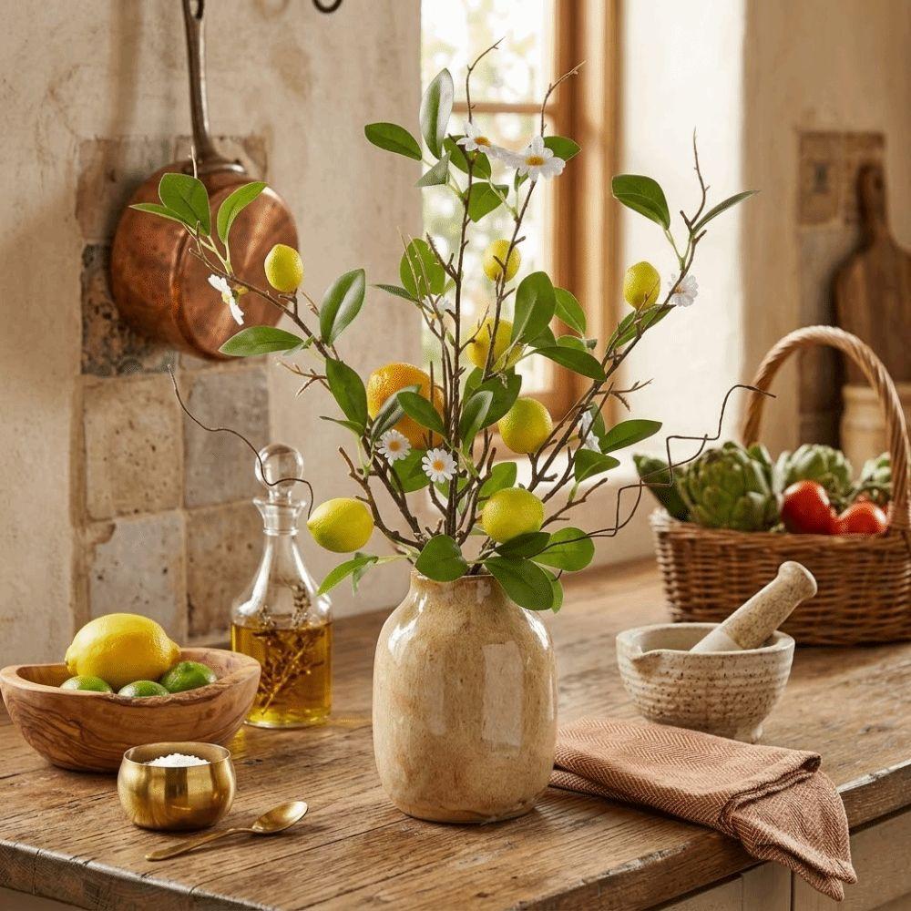 Green Leaves Lemon Fruit Branch with Flower Simulated Fruit Tree Living Room Porch