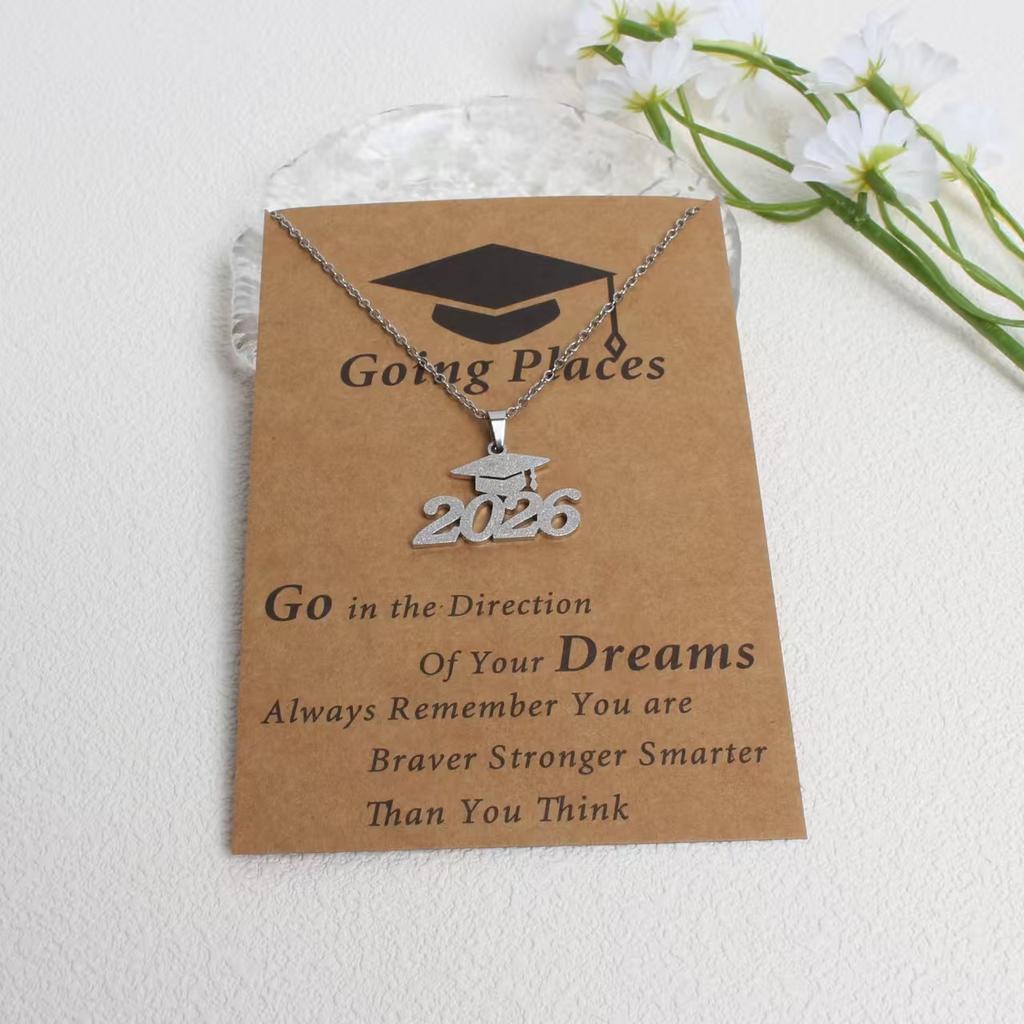 Fashion 2026 Year Graduation Pendant Necklace Minimalist Stainless Steel Gold Plated Gift for Students Jewelry Gift