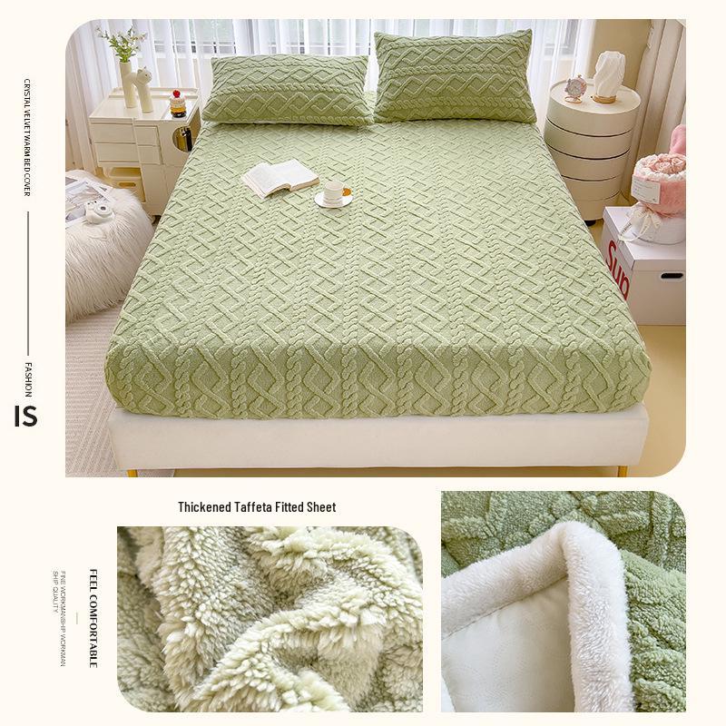 Winter Plush Taffeta Velvet Fitted Bed Sheet - Thick, Non-Slip Coral Fleece Flannel Cover