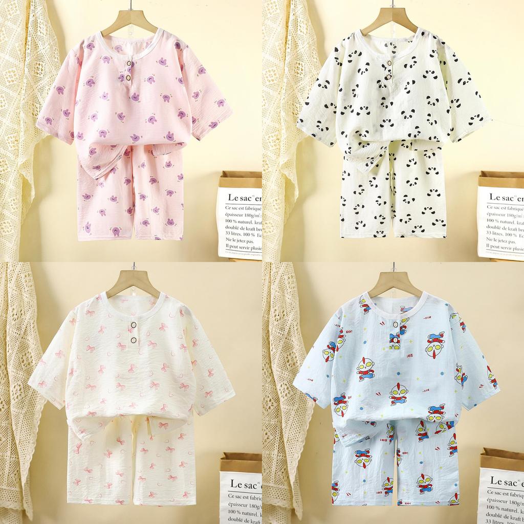 Childrens Cartoon Cotton Pajama Set With Breathable Fabric For Toddler Comfort