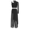 Completo Lirico da Donna con Strass Crop Top Asimmetrico a Manica Lunga Pantaloni Larghi Irregolari Sovrapposti