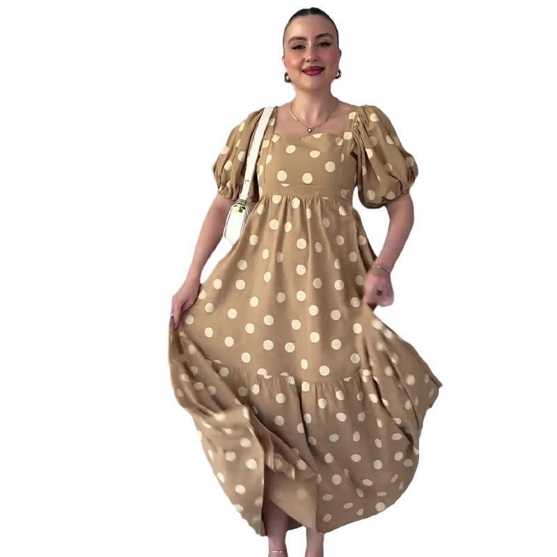 2024 Elegancka Europejska i Amerykańska Damska Sukienka Maxi w Kropki na Francuską Przerwę na Herbatę