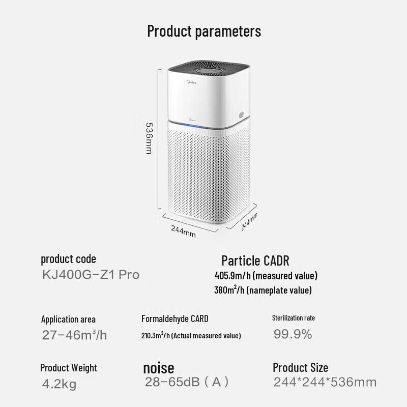 Midea Z1pro Air Purifier for Smoke & Odor CN plug (adapter included)