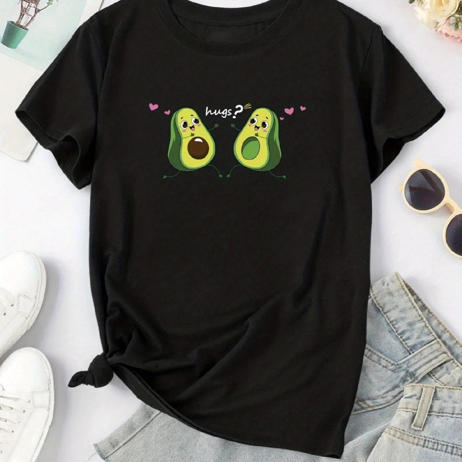 

Avocado & Hugs Print T-Shirt, Casual Crew Neck Short Sleeve T-Shirt For Spring & Summer, Women s Clothing XXXXXL різнокольоровий