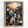 Stampa su Poster Foresta Gatto Nero Fantasma Fiori Selvatici Pittura su Tela Zucca Halloween Spettrale Arte Dark Academia Stanza Arredamento Casa