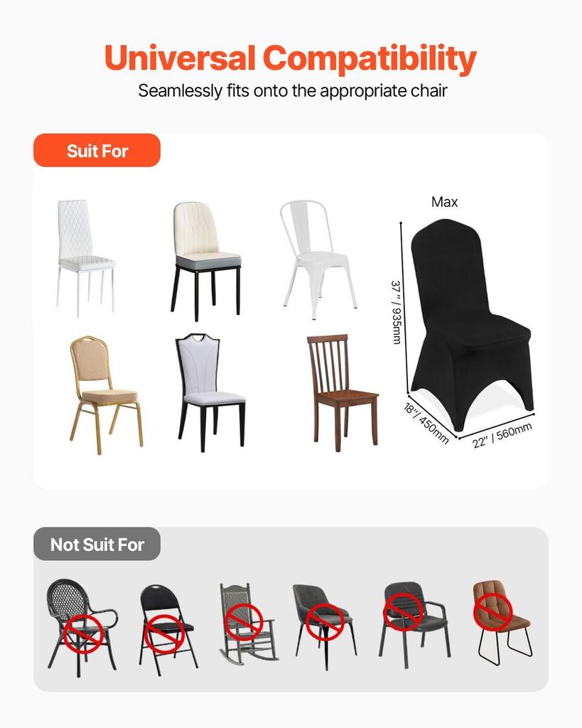 50pcs Black Polyester Spandex Party Chair Covers Decotation Solemn Easy Clean