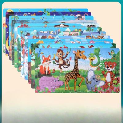 Puzzle din lemn cu 120 de piese, puzzle cu animale pentru copii, dinozaur, desen animat, avion, puzzle pentru bebeluși, jucărie bloc de construcție pentru educație timpurie