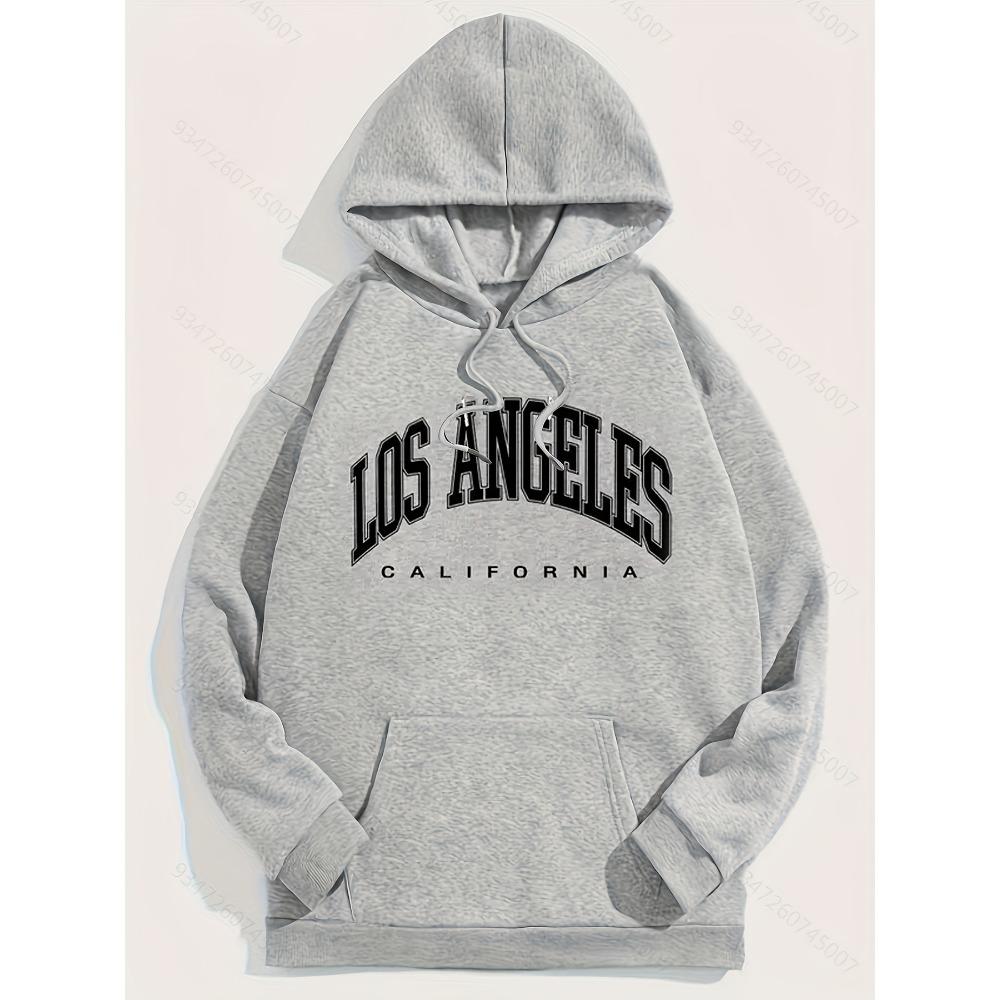 Chic Design women "LOS ANGELES CALIFORNIA" Letter Print Long Sleeve Sweatshirt With A Kangaroo Pocket