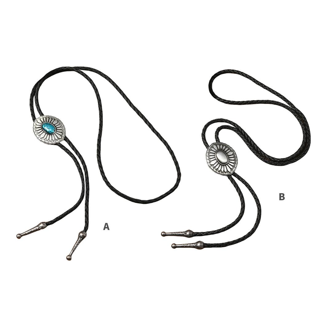 Herren Western Verstellbare Bolo Krawatte mit Metallblume Geflochtenes Lederseil Krawatte Hemdkragenkette Schmuck Halskette