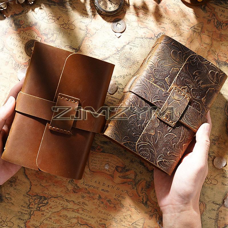 Leather Journal Lock Design Blank Kraft Paper 400 Pages DIY Diary Travel Notebook Handmade Sketchbook Retro Thick Book