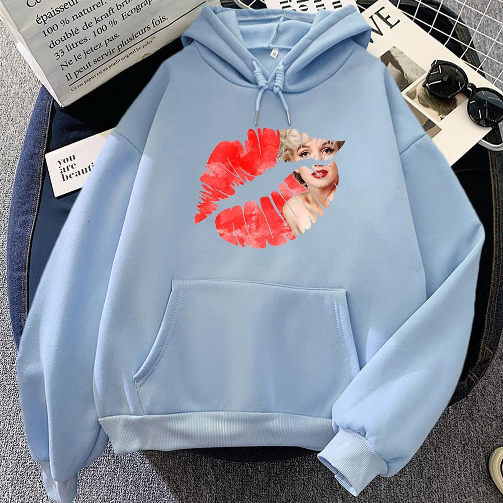 Graficzne bluzy z kapturem z odciskami ust Marilyn Monroe Popowa bluza na jesień/zimę Odzież vintage Moletom Słodkie pulowery