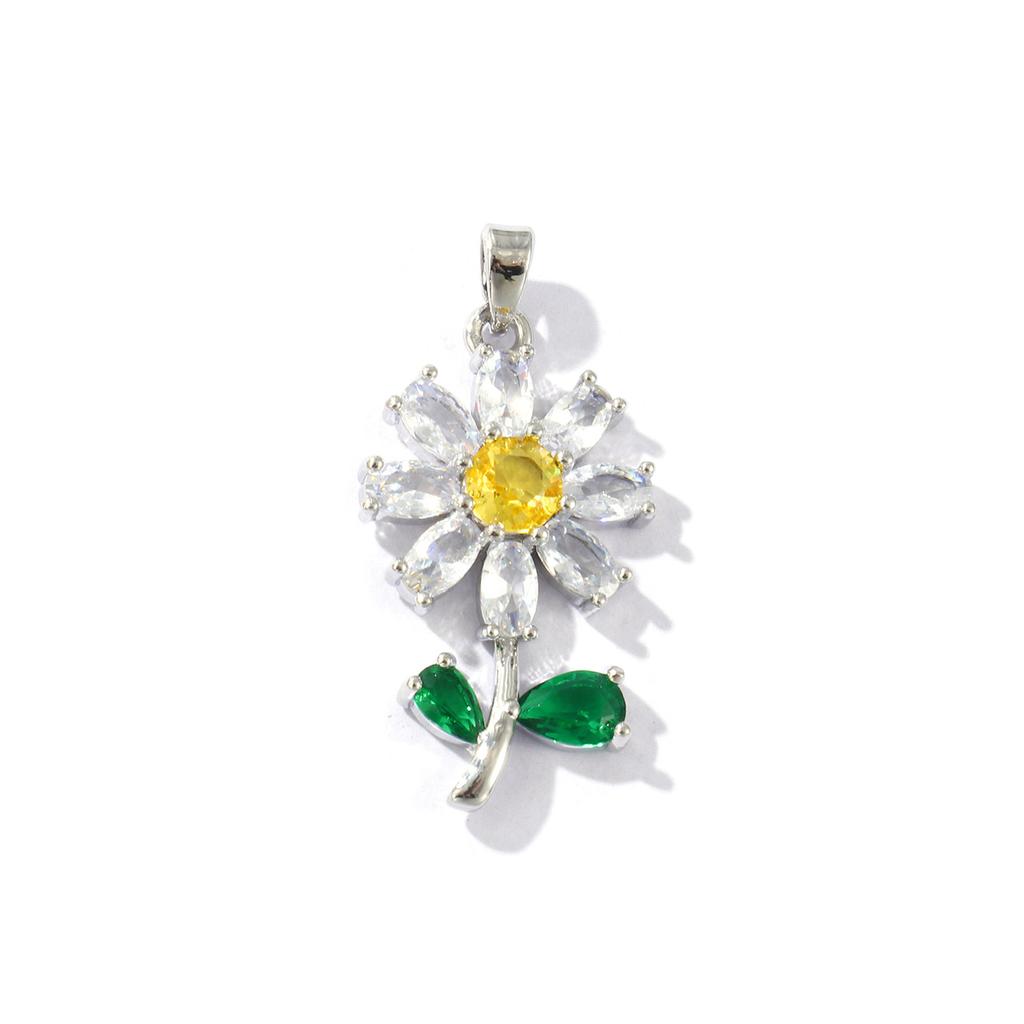 2 Pcs Brass Pendants Gold Plated Daisy Flower Multicolor Rhinestone Charms For DIY Necklace Jewelry Making Finding 3.2cm x 1.6cm