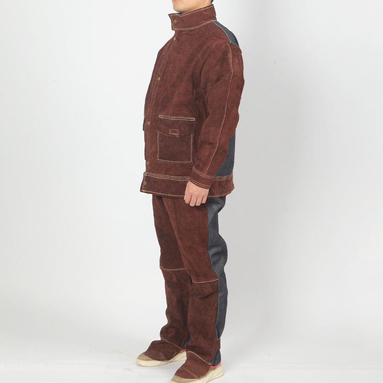 Men's Fire-Resistant Cowhide Welding Suit: Heat-Insulating, Spark-Proof Leather Workwear for Arc Welding.
