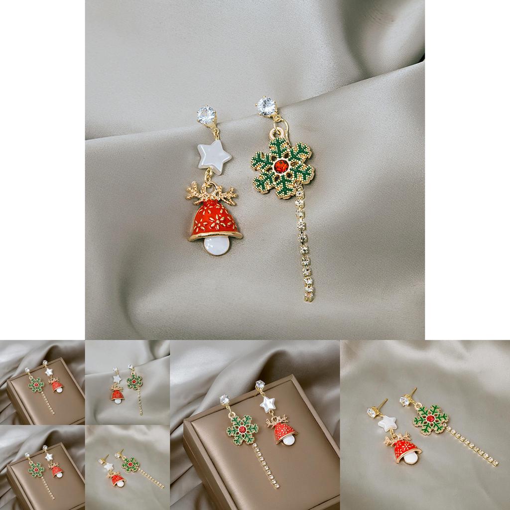 Christmas Snowflake Santa Bell Drop Earrings With Alloy Material For Holiday Gift Idea