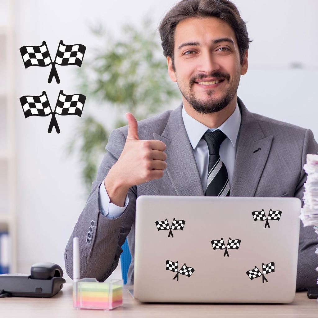 500Pcs Checkered Flags Sticker, Coated Paper Self Adhesive Checkered Stickers 1.5X0.94In Black White Checkered Flag Stickers Racing Checkered Flag