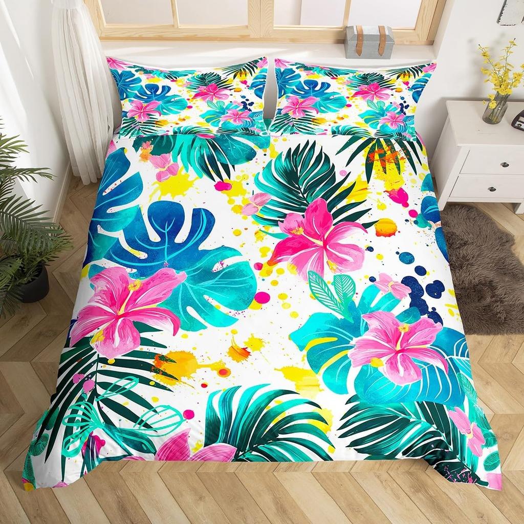 Palm Leaves Bedding Set Queen Full Twin Tropical Leaves Duvet Cover For Boys Girls Tropical Botanical Floral Comforter Cover