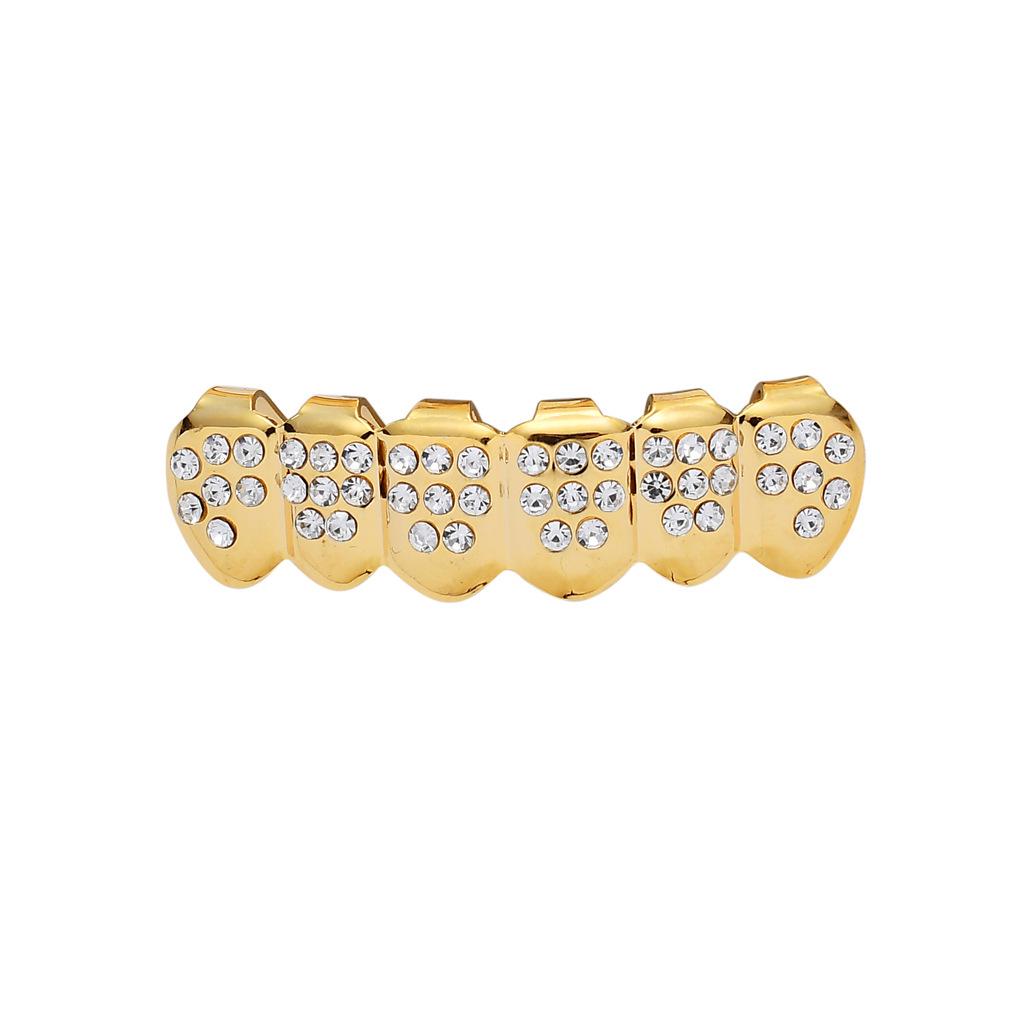 European Hip Hop Gold Teeth Grillz with Diamond Accents
