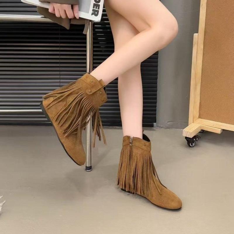 Böhmische Quasten Innen erhöhend Kleine kurze Stiefel Damen Frühher Herbst Neu Retro Flacher Boden Schlank Chelsea
