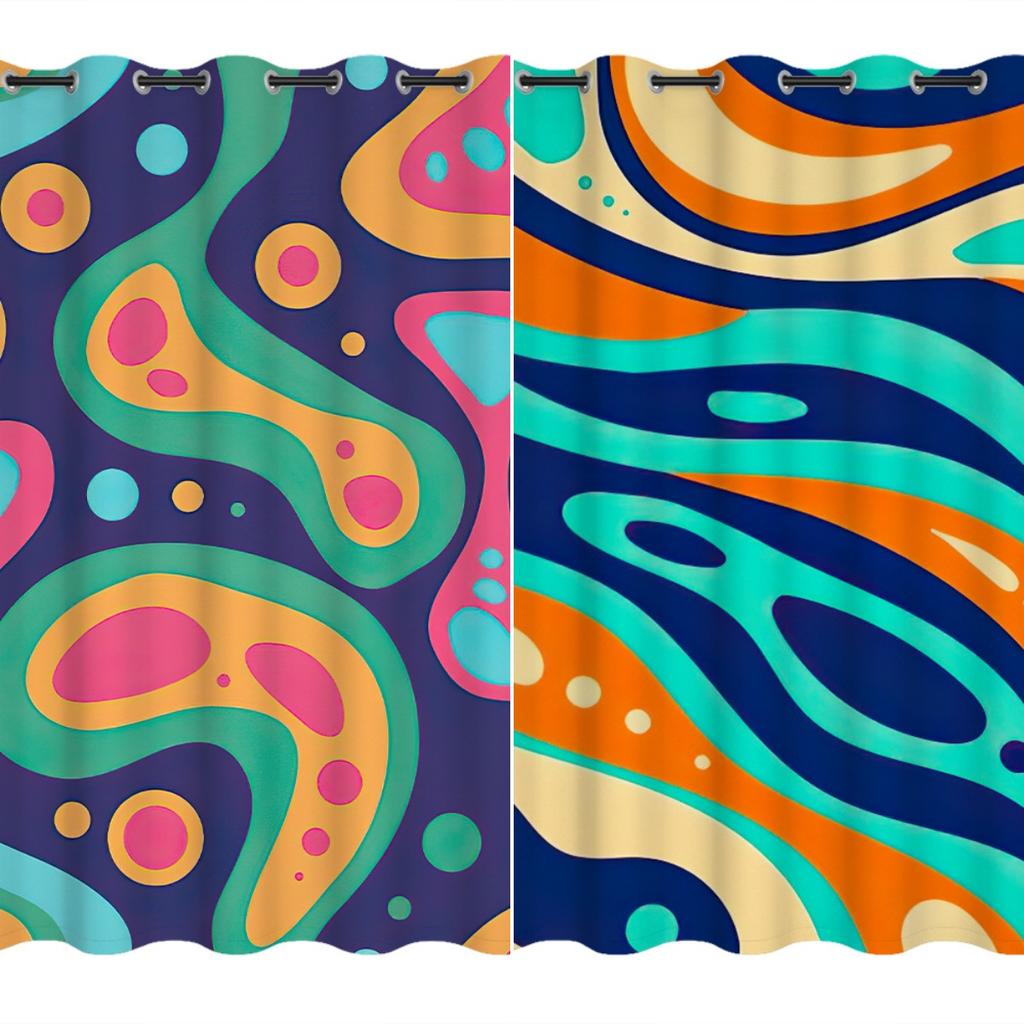 2Panels Colored Pigment Abstract Curtains Geometric Pattern Curtains for Bedroom Living Room Kitchen Window Blinds Cortinas