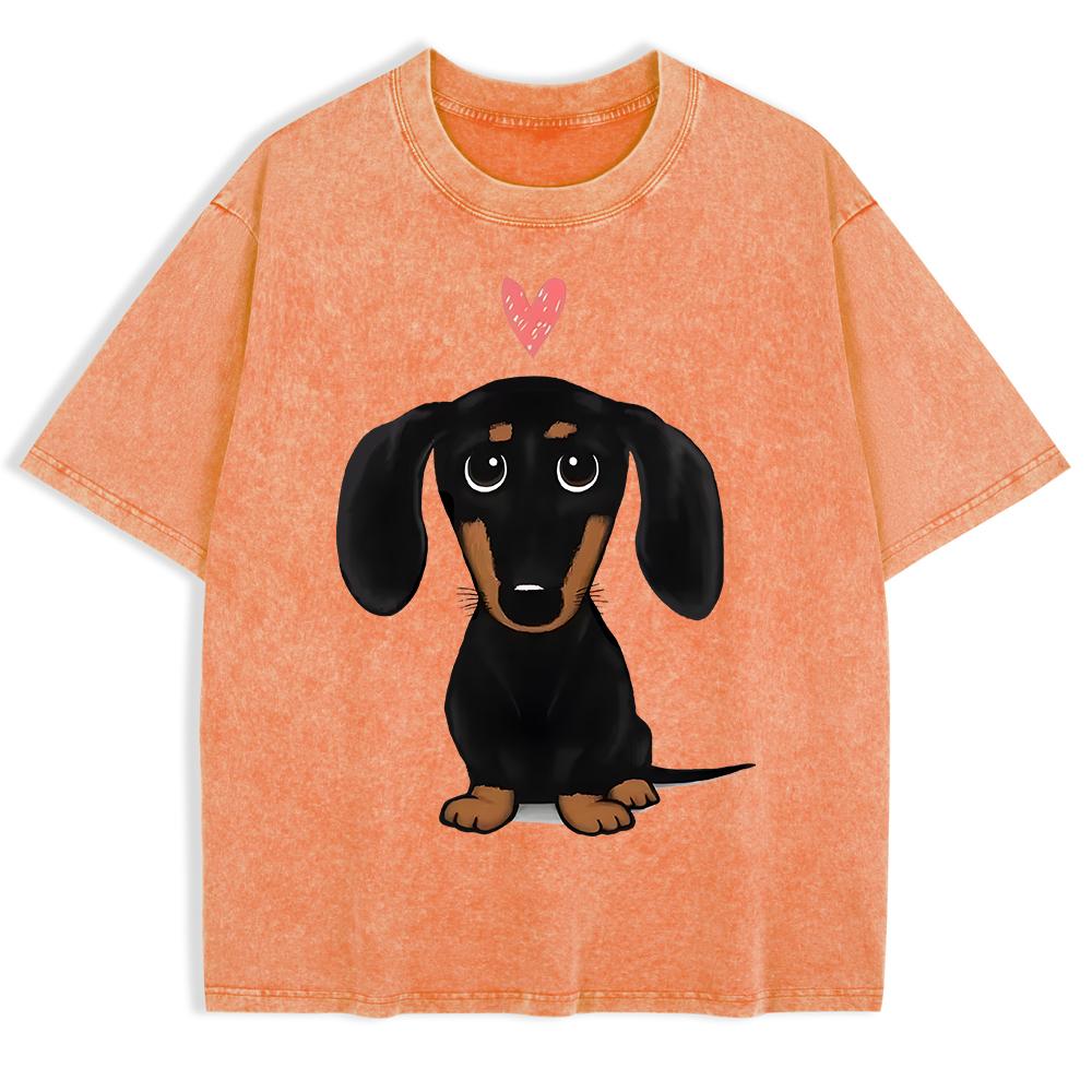 Dachshund With Heart Printed Washed T-Shirts Mens Cotton Oversized T Shirt Basic O-Neck Short Sleeve Tops Summer Men Clothes