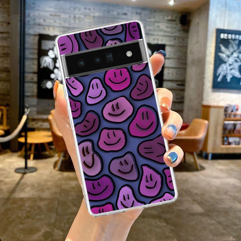 Fashion Simple Smile Face Couple Phone Case Cover for Google Pixel 8 7 6 5 4 4XL TPU 7A 6A 5A 4A 3A 3AXLPro 5G Transparent Shell