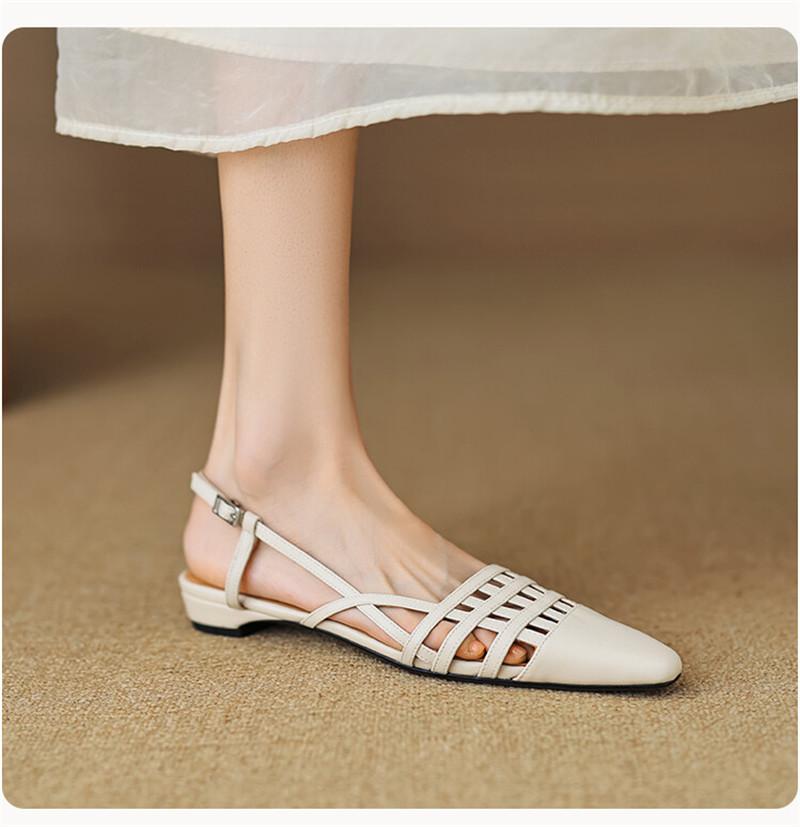Fashion New Split Leather Summer Sandals Square Toe Sandals for Women Low Heel Concise Gladiator Shoes Fashion Narrow Band Ladies Shoes