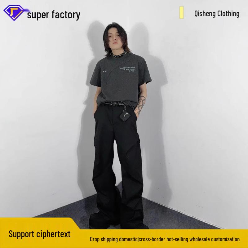 

2025 Trendy Loose Fit Men s Patchwork T-Shirt - Heavyweight, Short Sleeves 3XL чорний