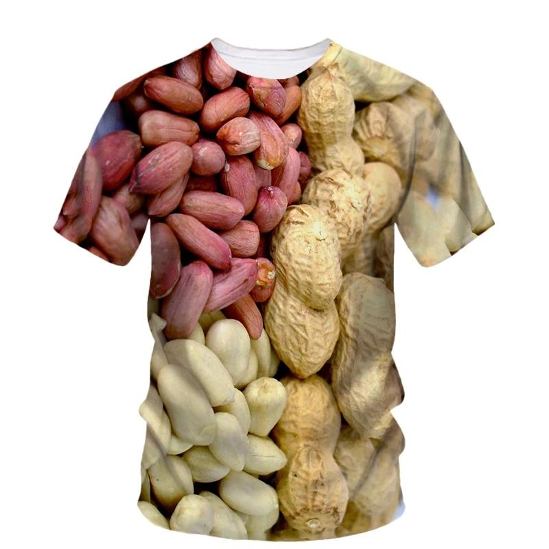 Hip Hop Personality Peanut Sunflower Seed Pattern 3d Printing Funny Men's Short Sleeve T-Shirt Fashion New Creative Quality Top