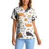 Top de Trabalho Feminino com Gola V de Manga Curta, Stretch e Secagem Rápida, com Estampa Animal e Bolsos