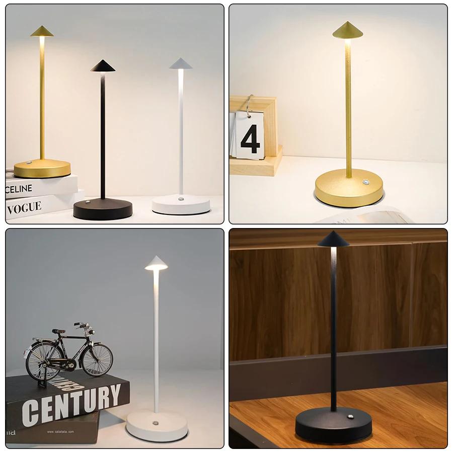 Rechargeable LED Table Lamp Touch Sensor Night Desk Lamp for Restaurant Hotel Bar Bedroom 3 Color Temperatures Stepless Dimming