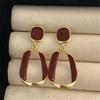 Ancona Red Big Hollow Square Enamel Geometry Drop Earrings Exaggerated Wedding Party Jewelry Accessories Christmas Gift