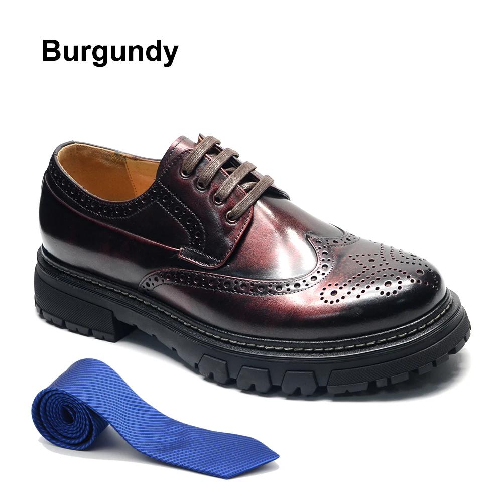 

British Style Men s Dress Shoes Genuine Leather Handmade Brogue Wingtip Toe Derby Formal Shoes Lace-up Fashion Elevator Shoes 38