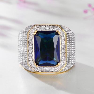 Diamond Ring Gold Divided Domineering Square Sapphire Male Ring
