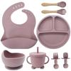 Set de farfurii din silicon pentru copii pentru a învăța să mănânci, furculiță de antrenament, lingură, supliment alimentar, ventuză, bol, anticădere și antiopărire