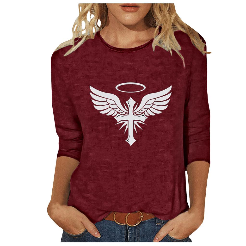 Round Neck 3D Cross Printed Top Fashionable Casual Long Sleeved Women's T-shirts