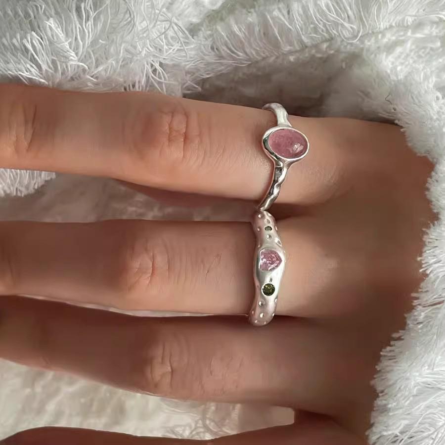 2023 Irregular Pink Heart Zircon Open Ring for Women - Sweet, Cool, Niche Design