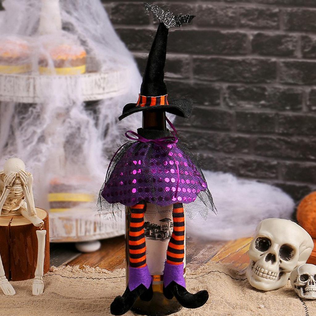 Halloween Witch Hat, Long-legged Wine Bottle Cover, Table Atmosphere, Champagne And Red Wine Bags, Table Decorations.