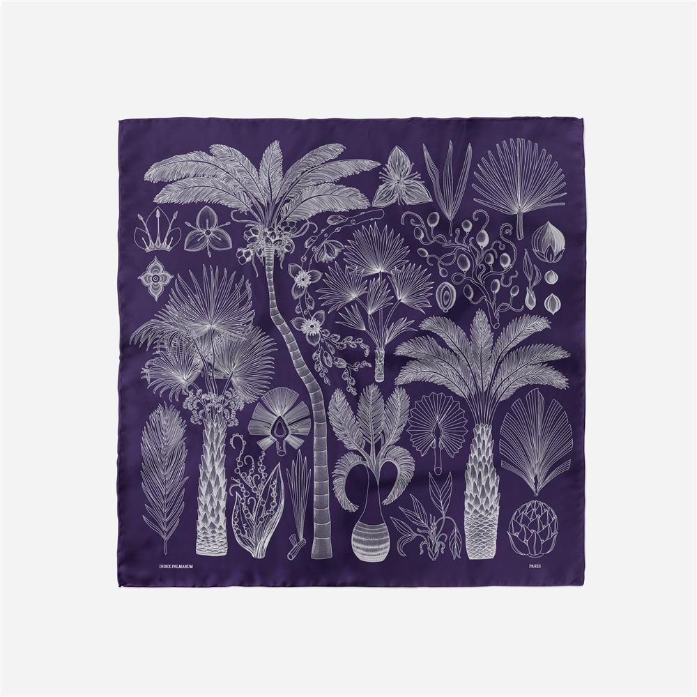 53cm Twill Silk Scarf Woman Palm Tree Painting Square Scarves Wraps Bandana Small Hijab Silk Foulards Tie Headband Neckerchief